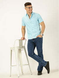 Thomas Scott Men Classic Slim Fit Short Sleeves Pure Cotton Casual Shirt