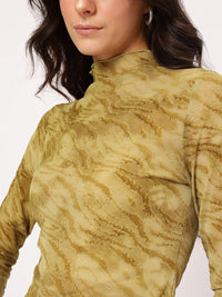 DressBerry Y2K Glam Animal Textured Jacquard Semi Sheer Top