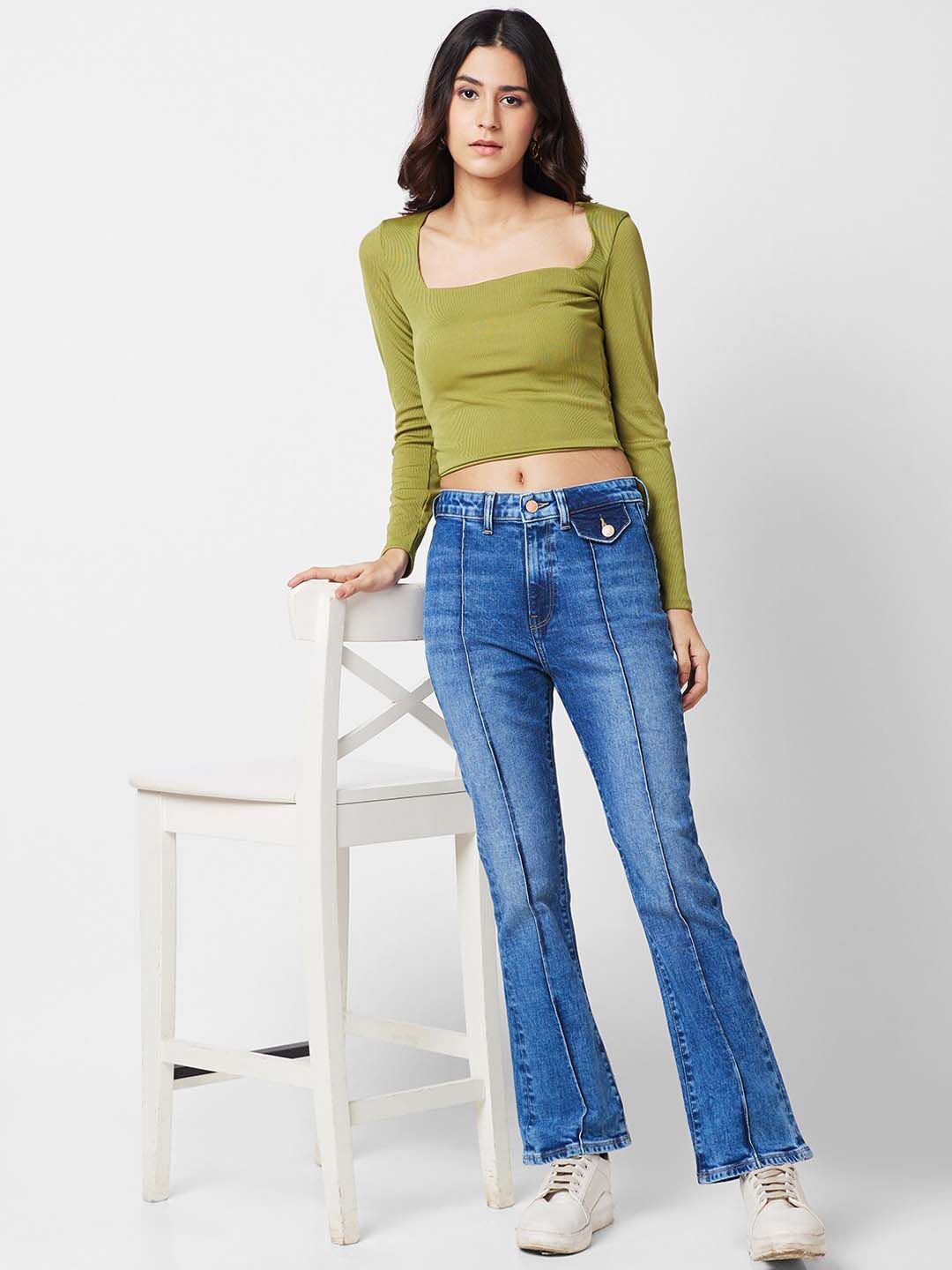 SPYKAR Women Bootcut Low Distress Heavy Fade Stretchable Jeans