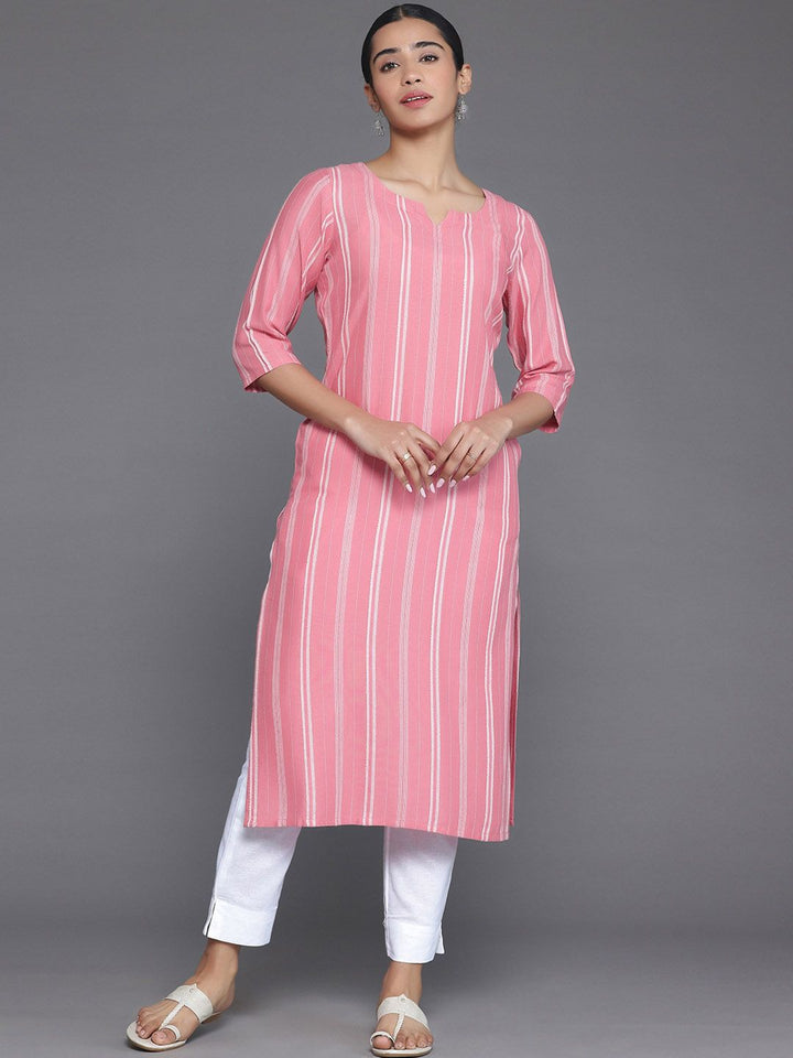 Libas Round Neck Striped Jacquard Kurta