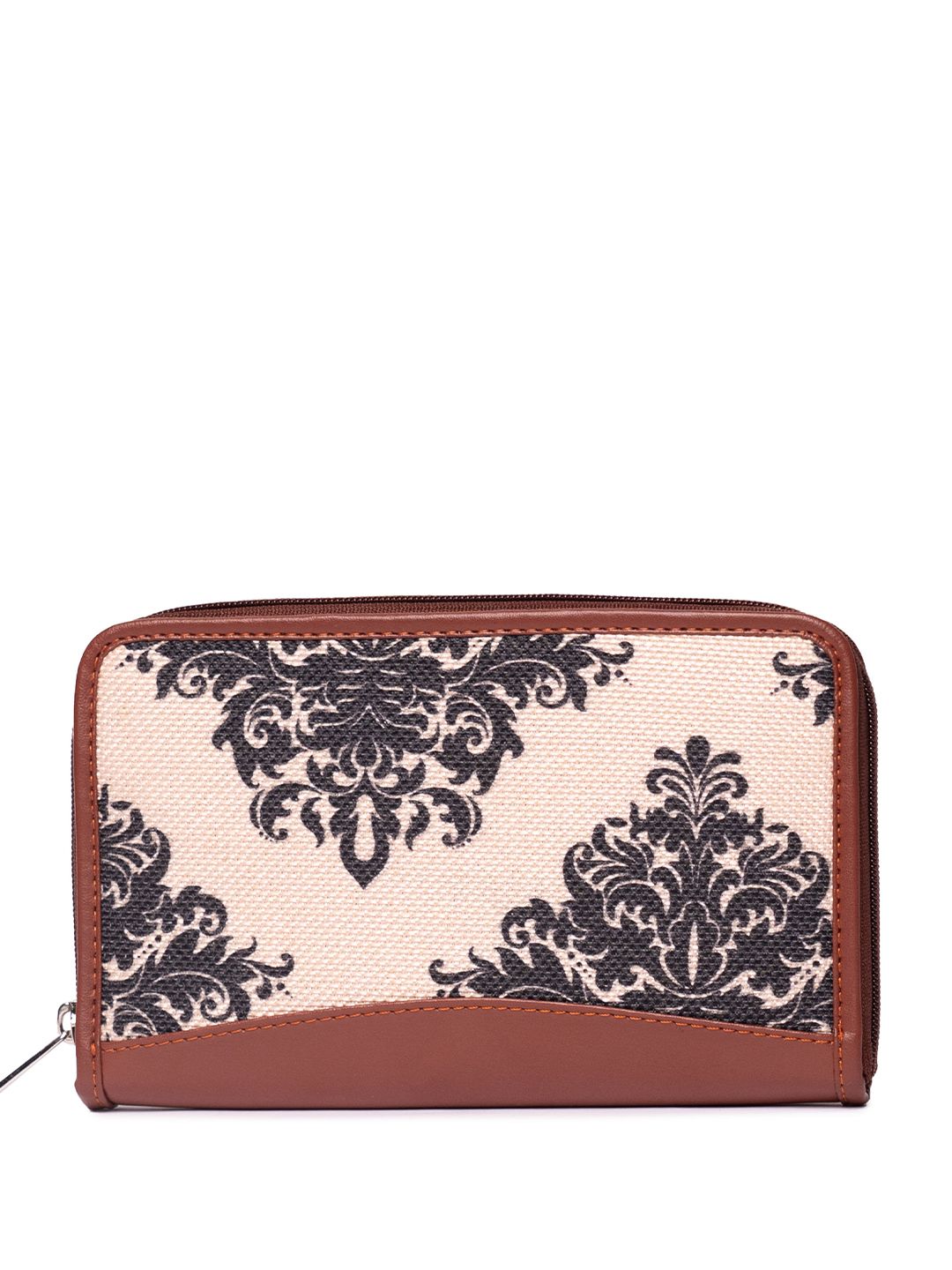 ZOUK Women Peach-Coloured Printed Vegan Leather Zip Around Sustainable Wallet