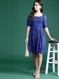 DressBerry Puff Sleeve A-Line Mini Dress with Belt