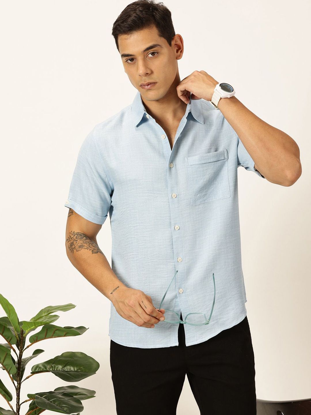 Thomas Scott Men Premium Slim Fit Textured Casual Shirt
