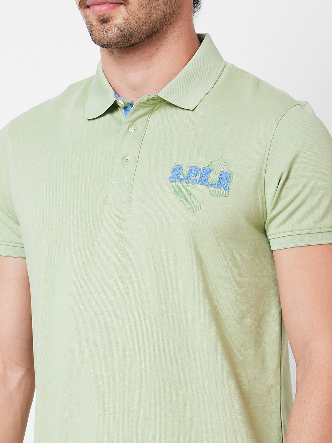 SPYKAR Polo Collar Applique Cotton Slim Fit T-shirt