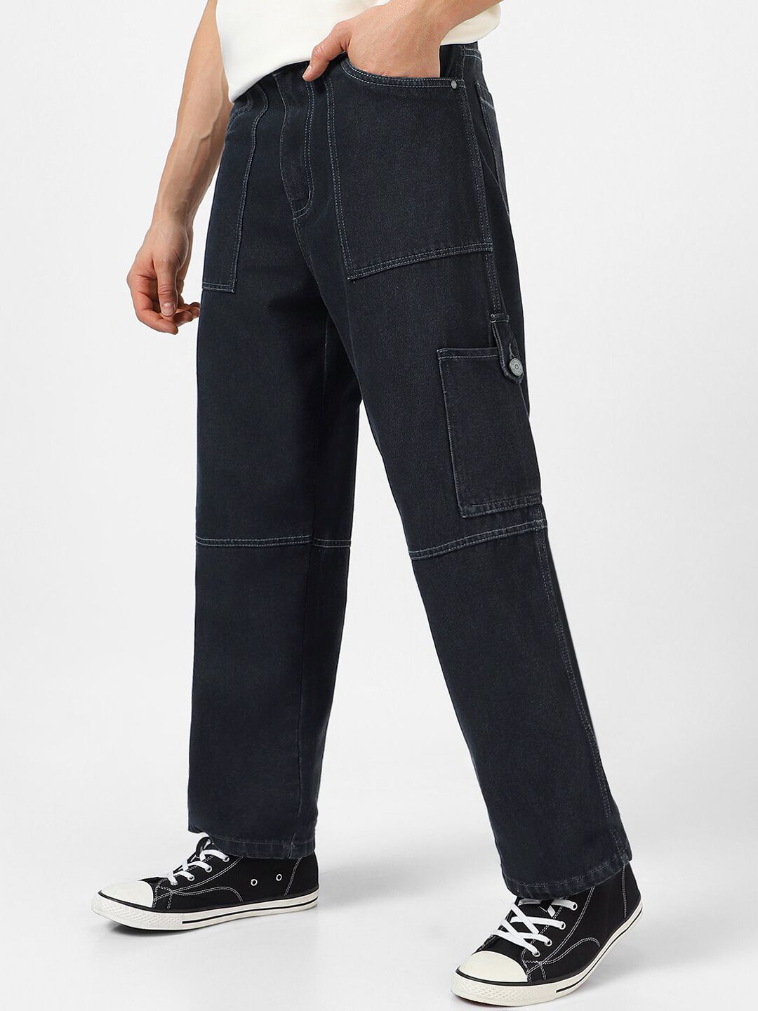 Urbano Fashion Men Loose Baggy Fit Washed Cargo Jeans with 6 Pockets Non-Stretchable