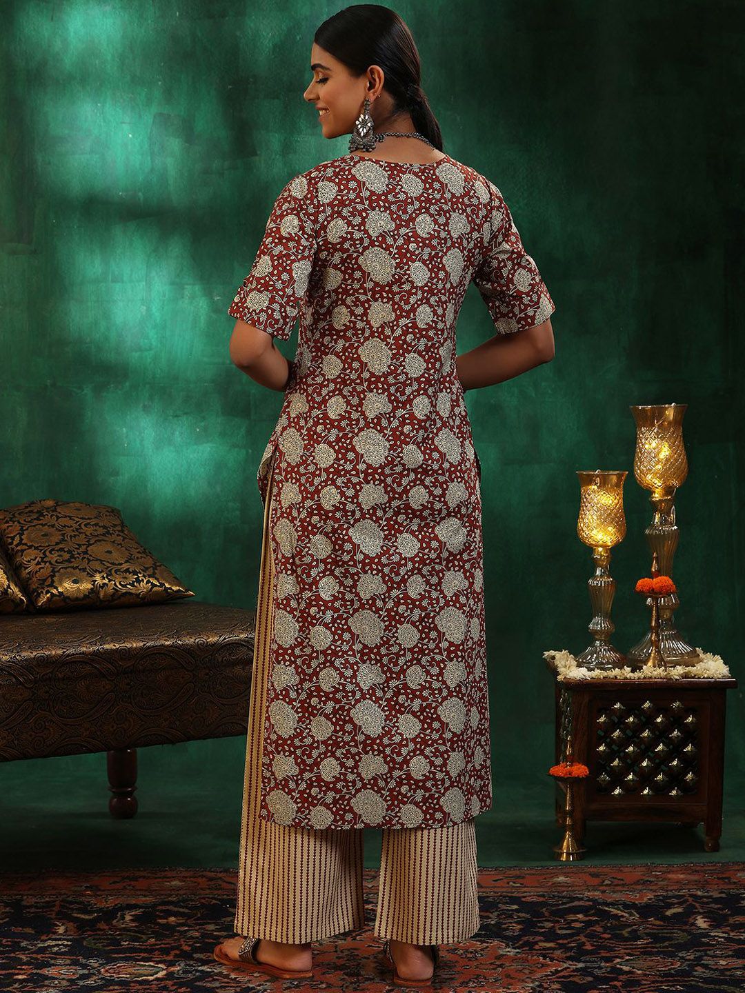 Libas Floral Printed Regular Gotta Patti Pure Cotton Straight Kurta with Palazzos