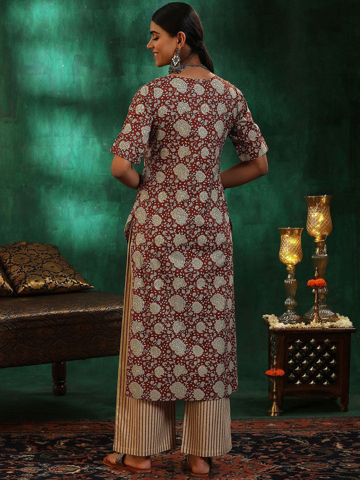 Libas Floral Printed Regular Gotta Patti Pure Cotton Straight Kurta with Palazzos
