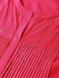 W Women Pink & Orange Printed Layered Straight Kurta with Trousers