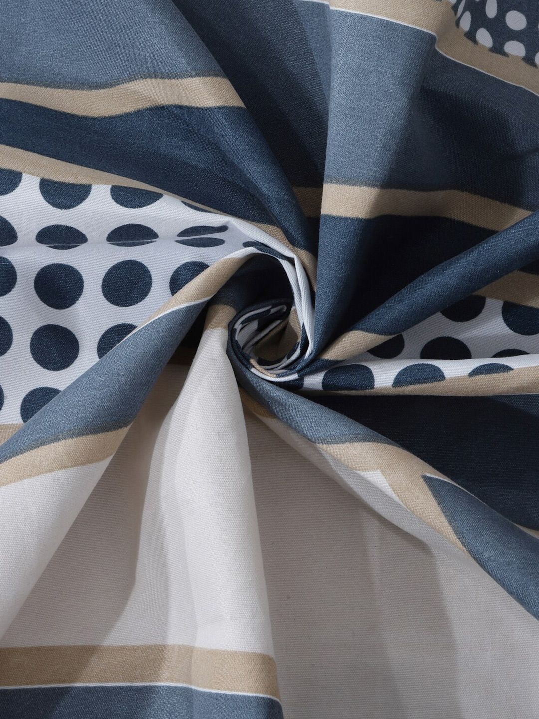 KLOTTHE Blue & White Geometric-Printed 300TC King Bedsheet & 2 Pillow Covers