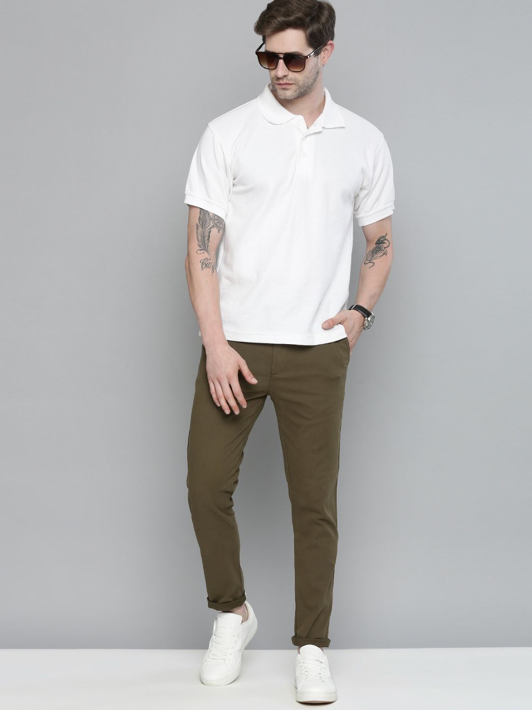 The Indian Garage Co Men Olive Green Slim Fit Chinos Trousers