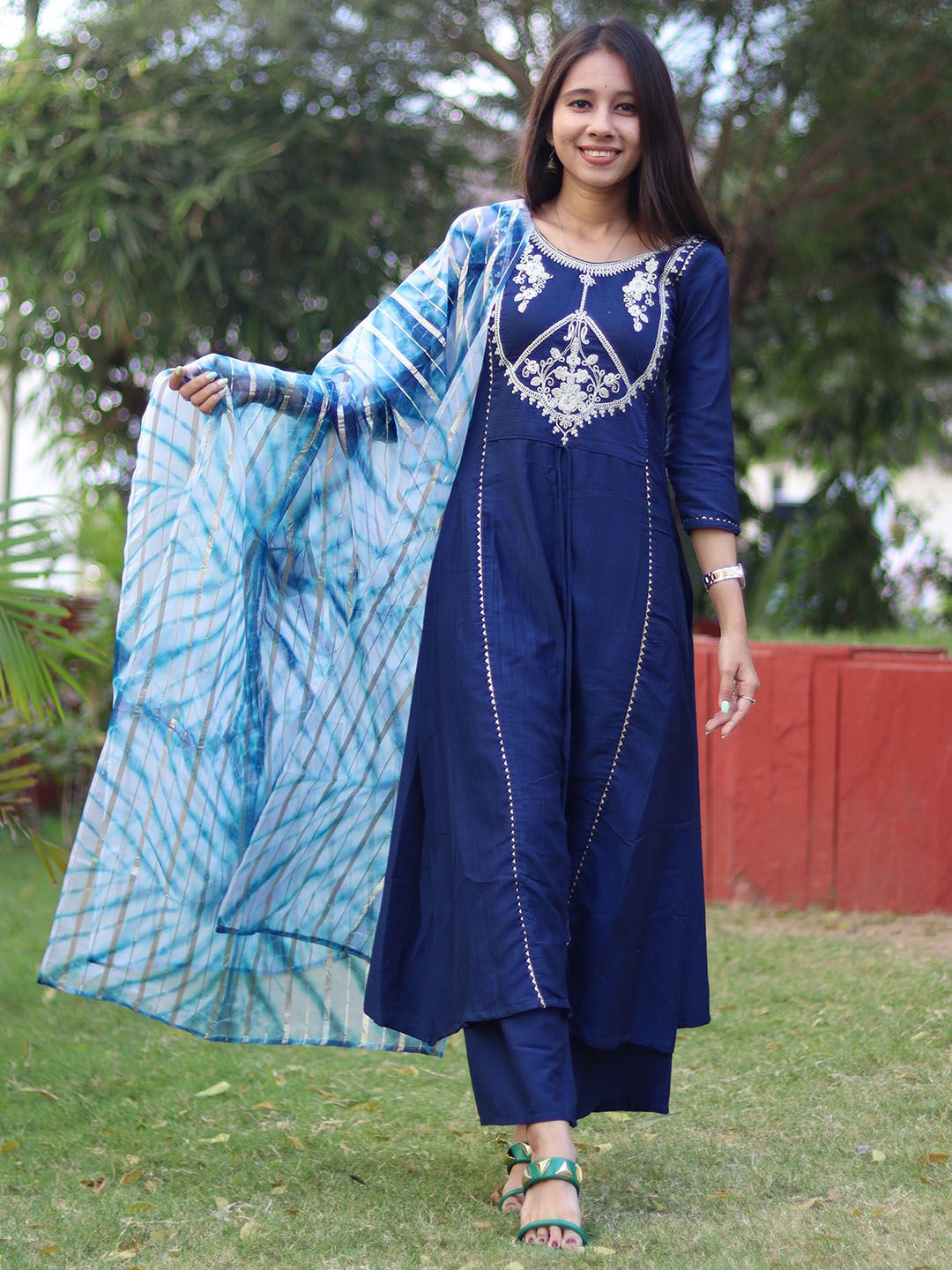 KALINI Women Ethnic Motifs Yoke Design Gotta Patti Kurta with Palazzos & With Dupatta