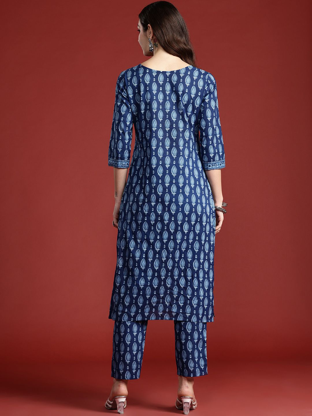 Indo Era Ethnic Motifs Printed Pure Cotton Kurta with Trousers
