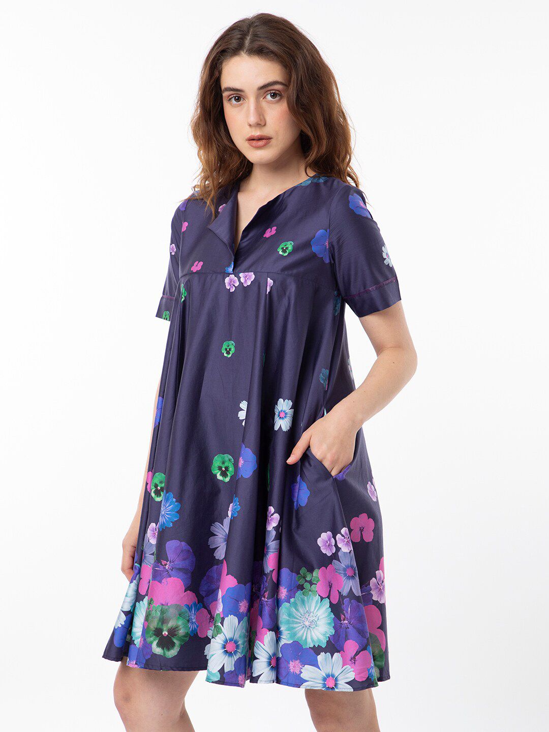 RAREISM Pure Cotton Circular Flare Floral Brunch Dress
