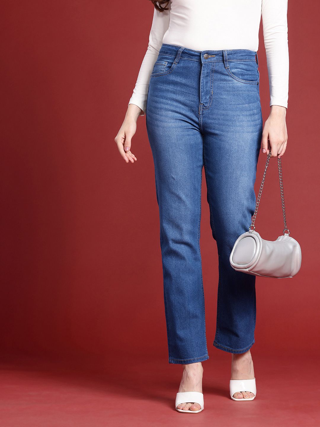 all about you Women Straight Fit High-Rise Light Fade Stretchable Jeans