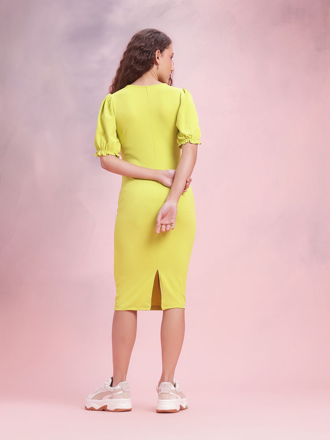 DressBerry Puff Sleeves Sheath Midi Dress