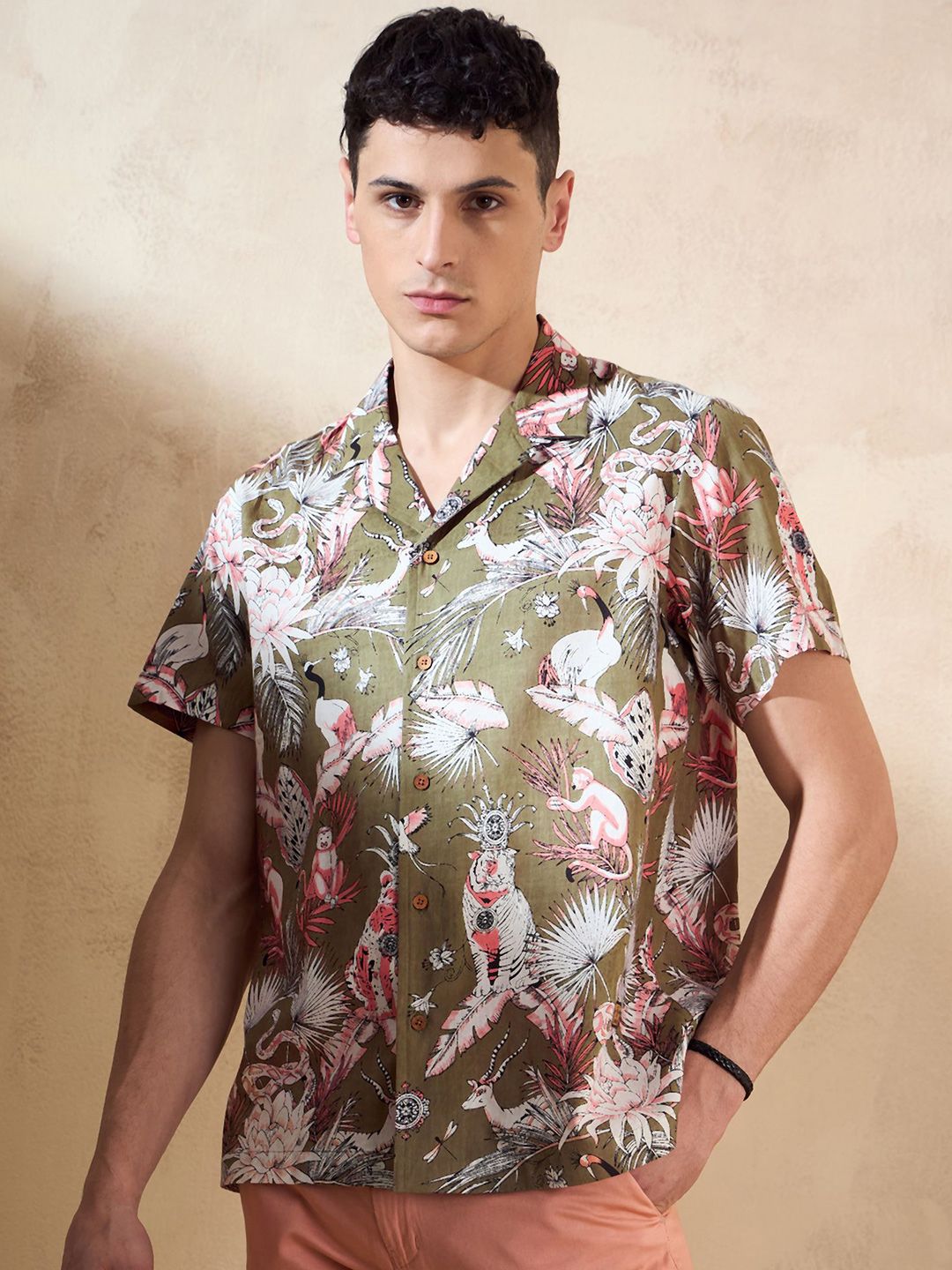 DENNISON Pure Cotton Tropical Printed Oversized Casual Shirt