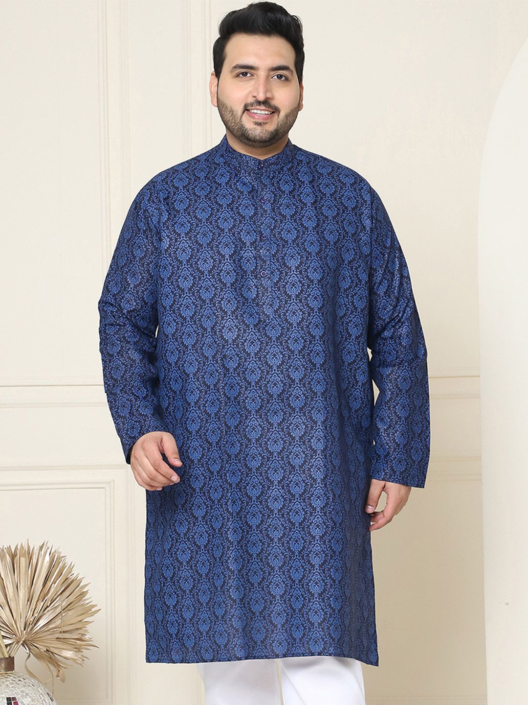 SOJANYA PLUS Size Ethnic Motifs Band Collar Straight Kurta