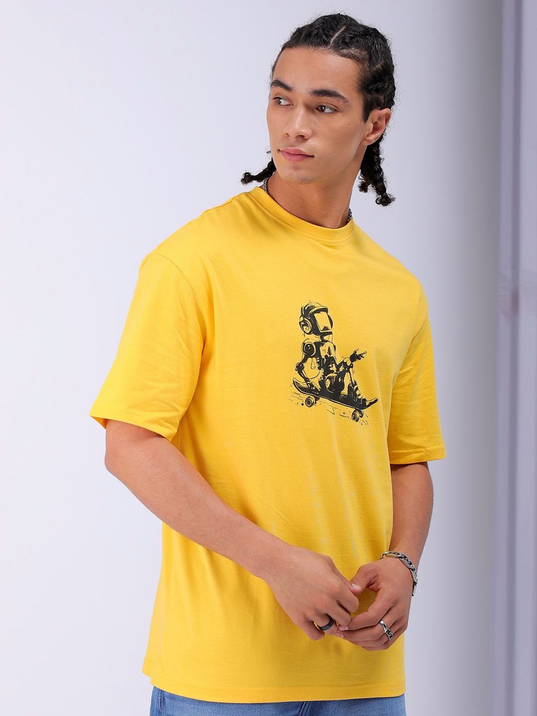 The Indian Garage Co Men Back Printed Boxy Oversized Round Neck T-shirt