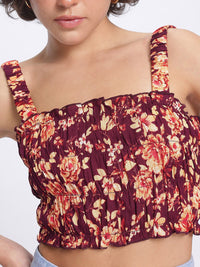 DressBerry Floral Frenzy Printed Smocked Frill Detail Crop Top