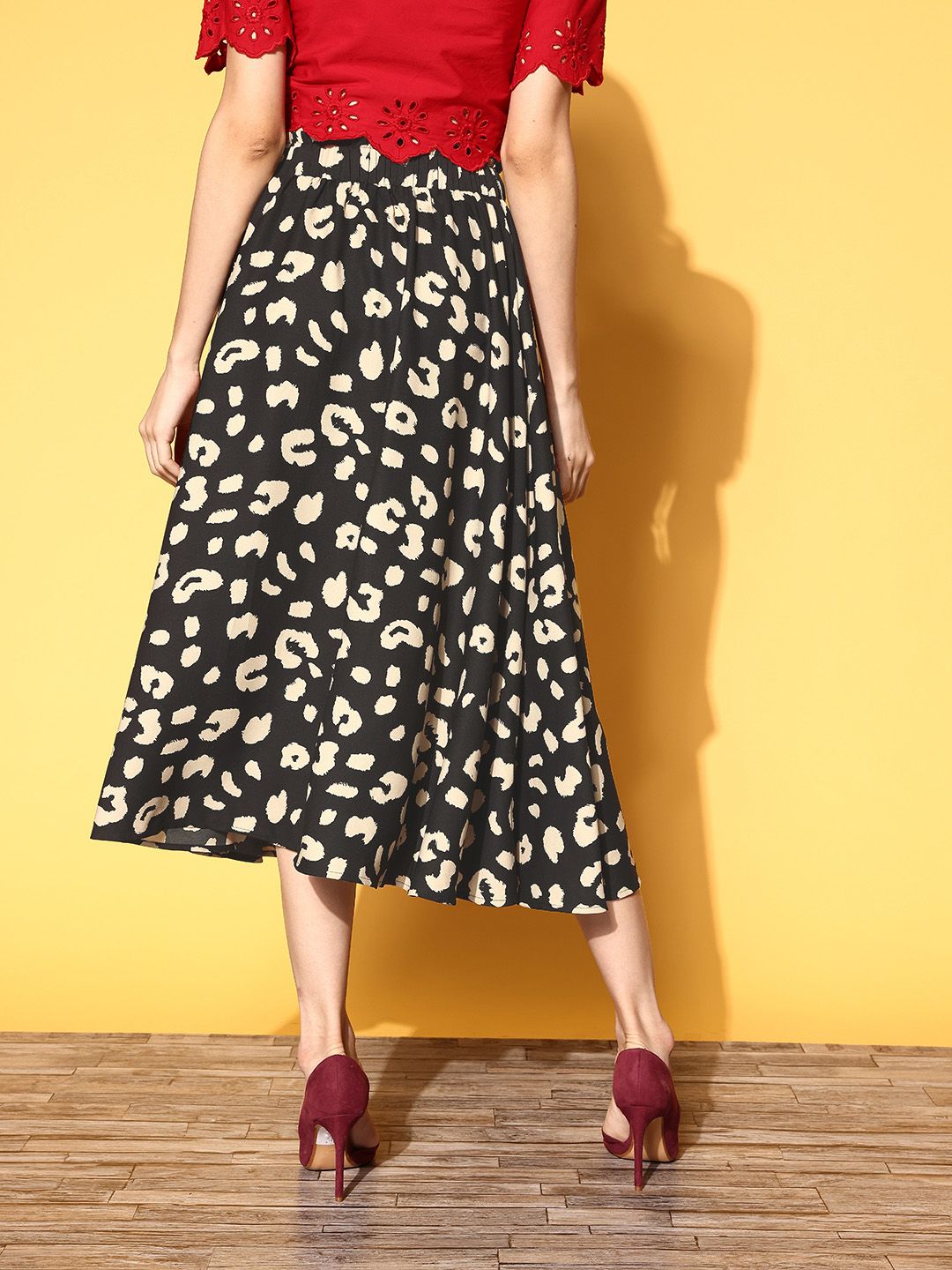 Berrylush Black Animal Printed Indie Gal Skirt