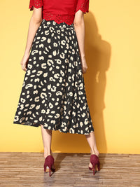Berrylush Black Animal Printed Indie Gal Skirt