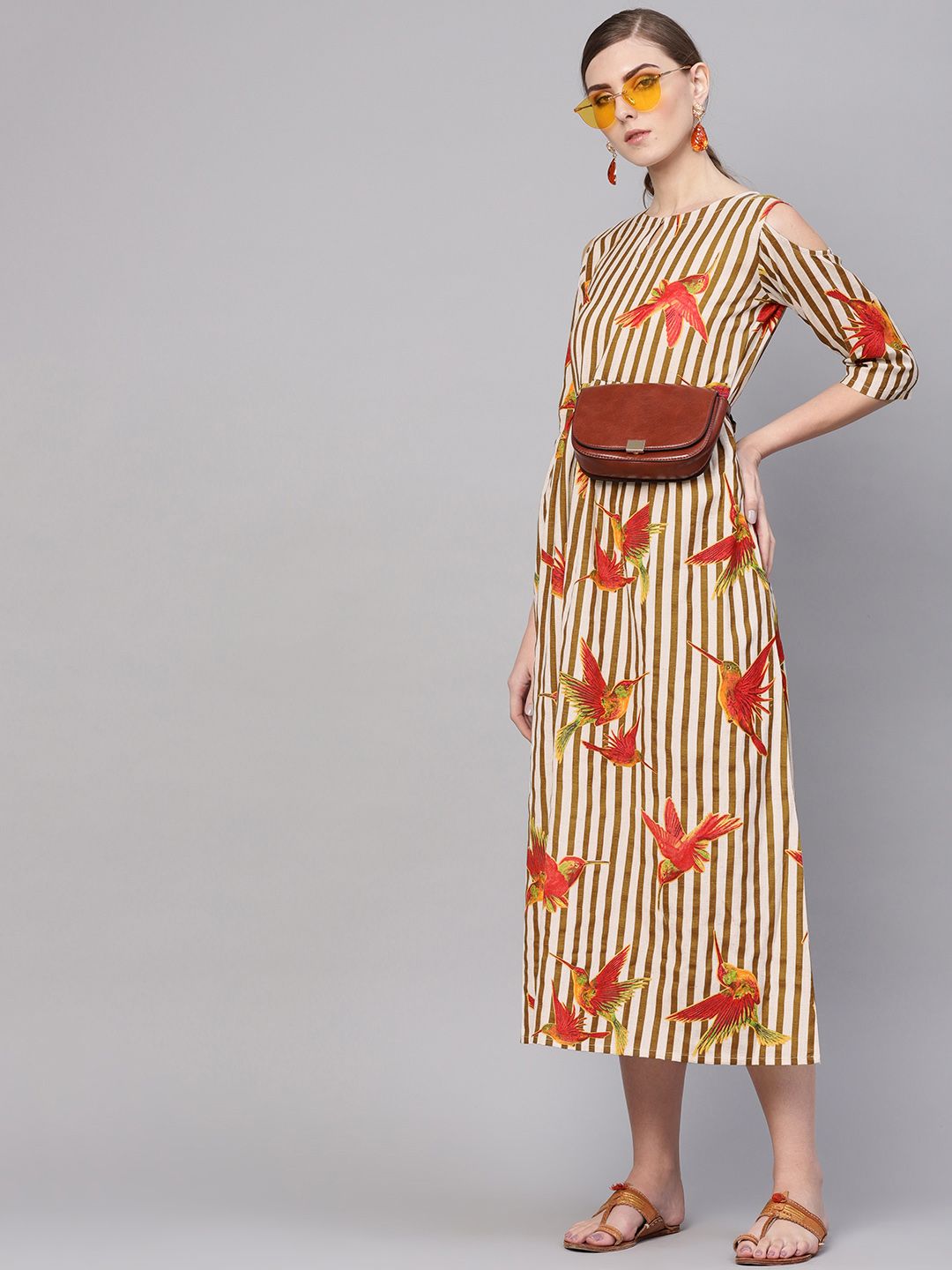 Gerua By Libas Women Off-White  Brown Striped Maxi Dress