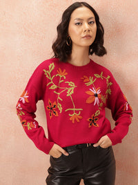 all about you Floral Embroidered Pure Acrylic Pullover