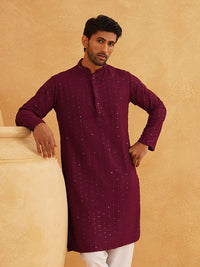 SOJANYA Motif Etnik Bersulam Labuci Lengan Panjang Kurta Kapas Tulen Lurus
