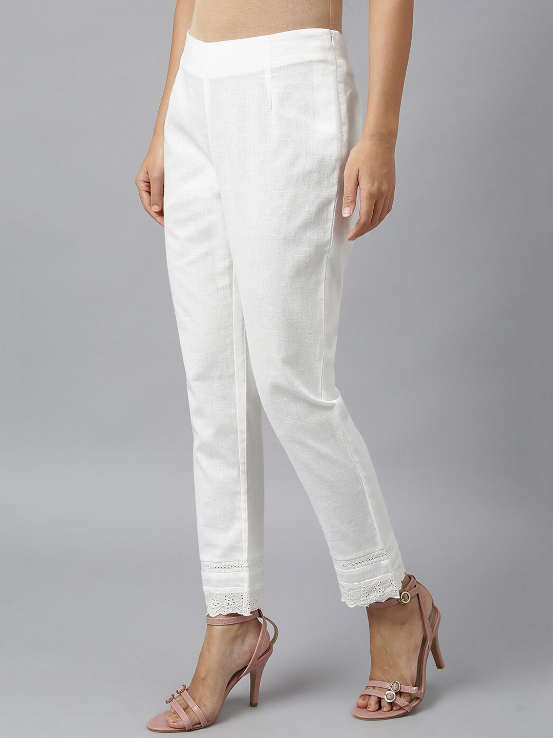 W Women White Slim Fit Trousers