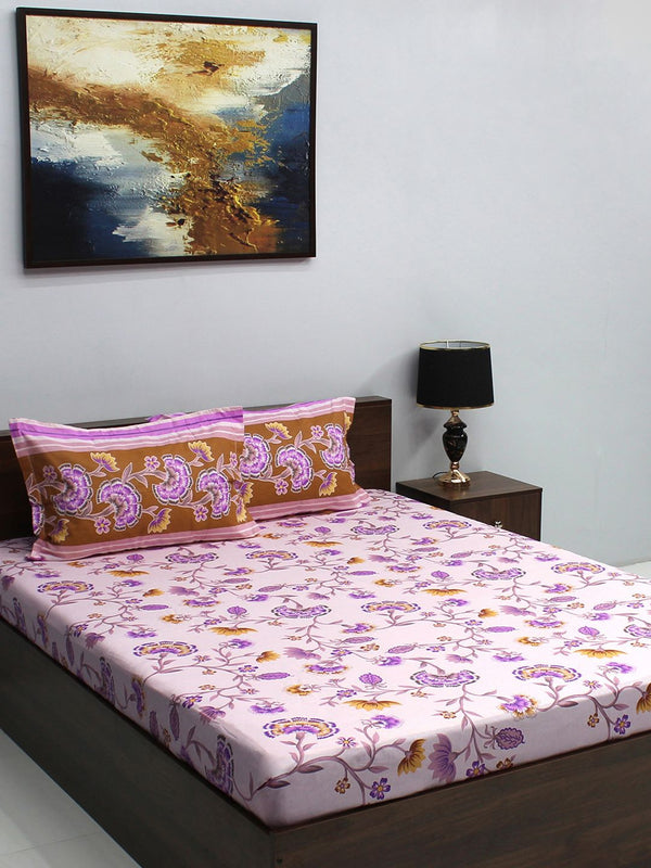 BOMBAY DYEING Ivyrose Blue & Green Floral Cotton 110 TC Queen Bedsheet & 2 Pillow Covers