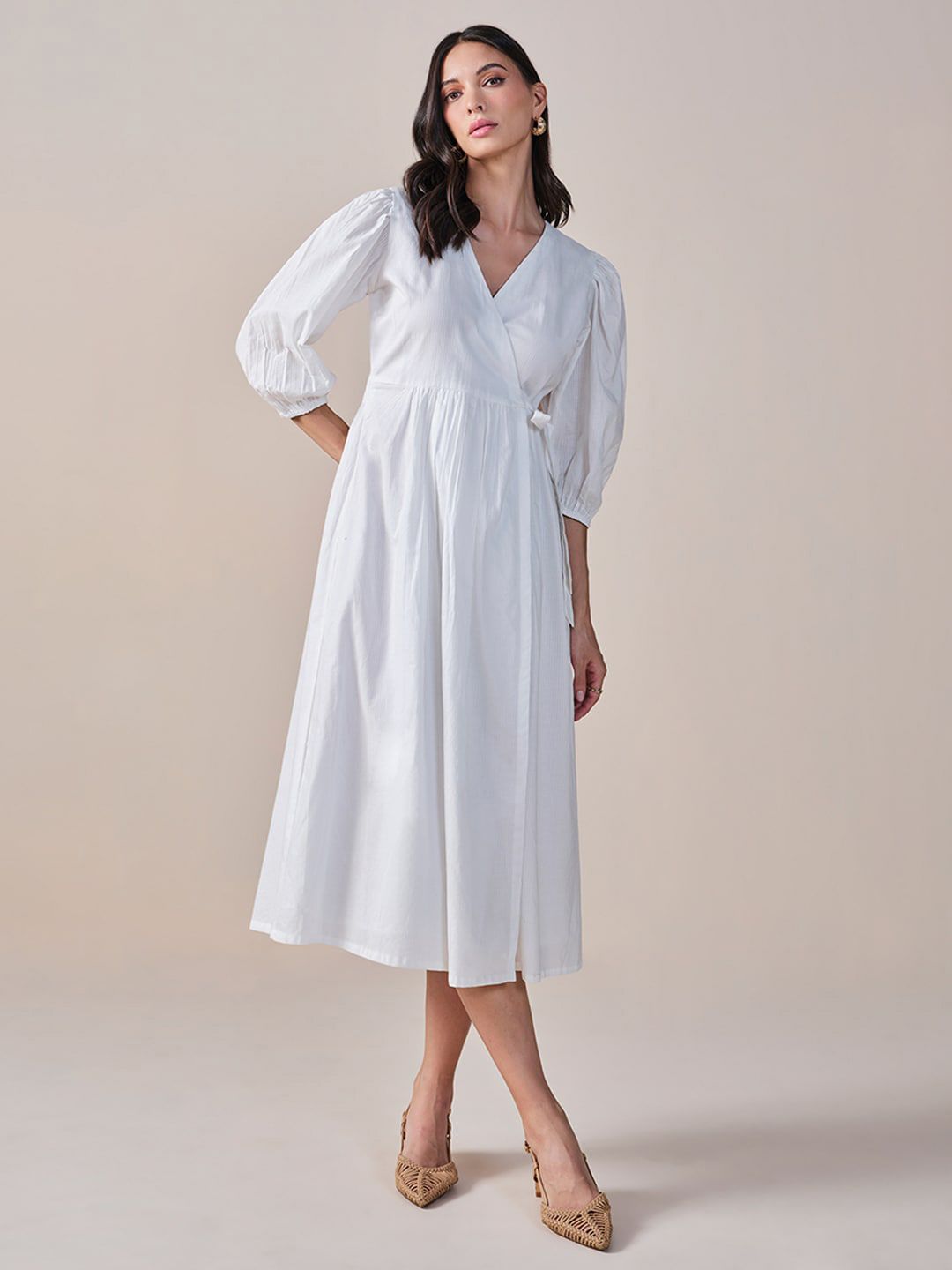 AND Striped V-Neck Midi Dress