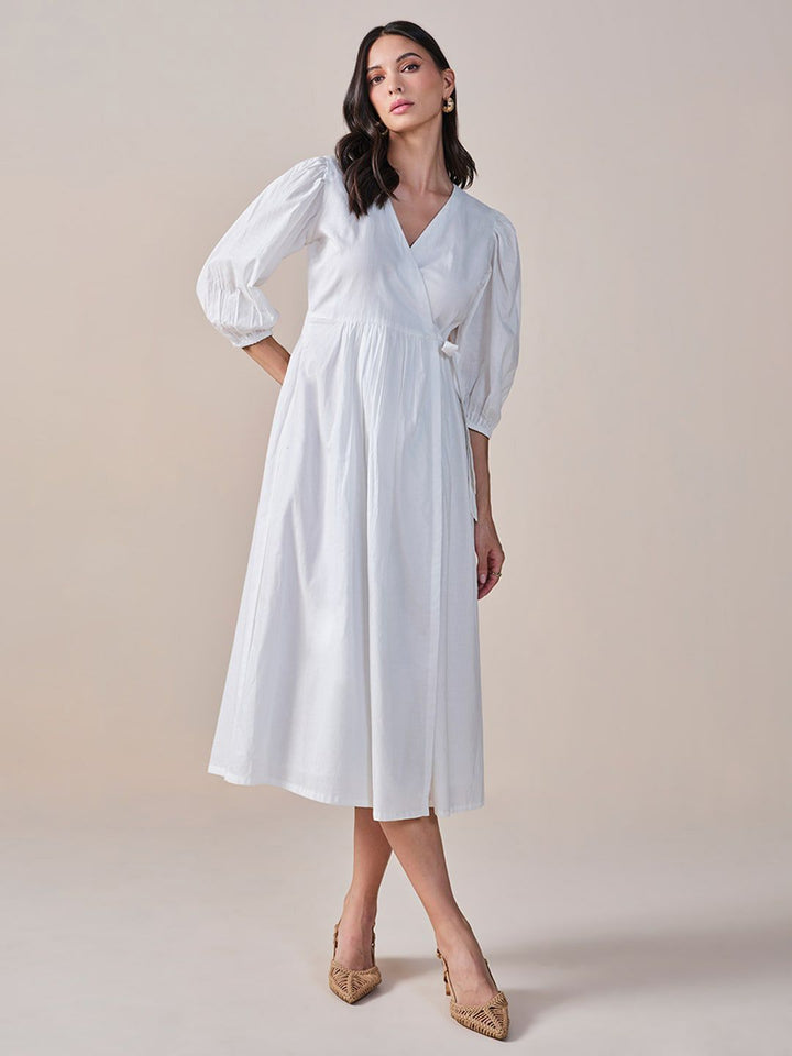 AND Striped V-Neck Midi Dress