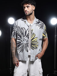 Eszett Floral Printed Cuban Collar Short Sleeves Pure Cotton Shirt