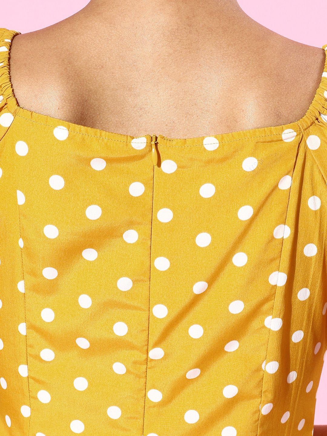 Berrylush Women Bright Yellow Polka Dots Sweetheart Neck Dress