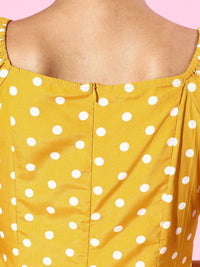 Berrylush Women Bright Yellow Polka Dots Sweetheart Neck Dress