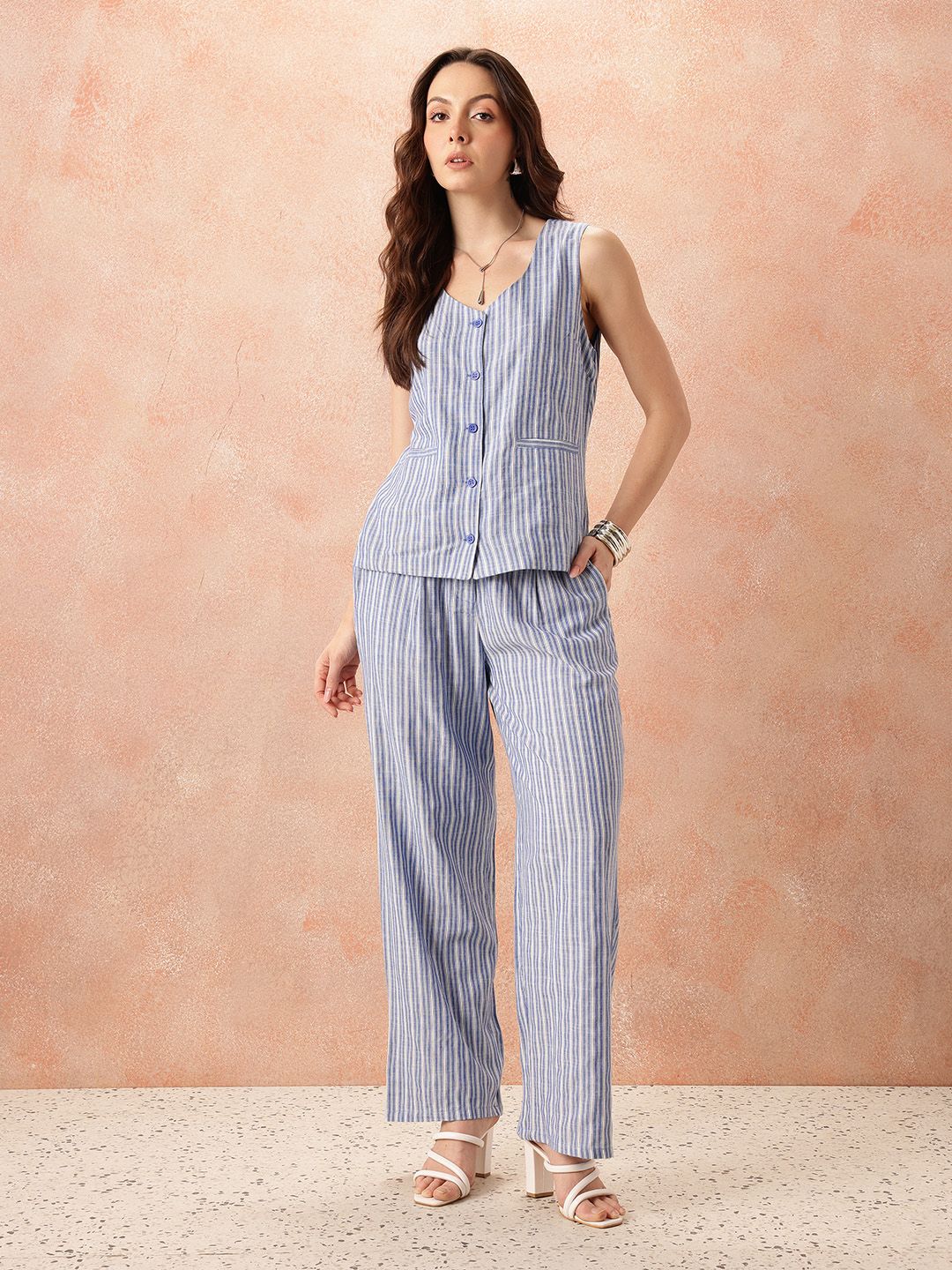 all about you Striped V-Neck Pure Cotton Co-Ords
