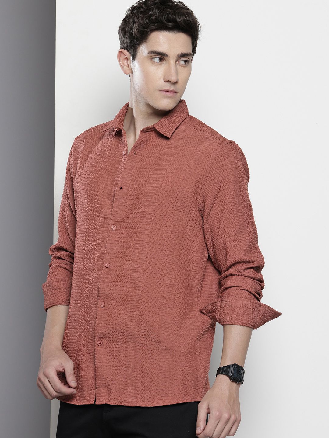The Indian Garage Co Self Design Opaque Casual Shirt