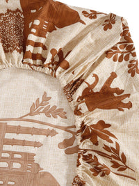 KLOTTHE Cream-colored & Brown 300 TC Fitted Super King Bedsheet With 2 Pillow Covers
