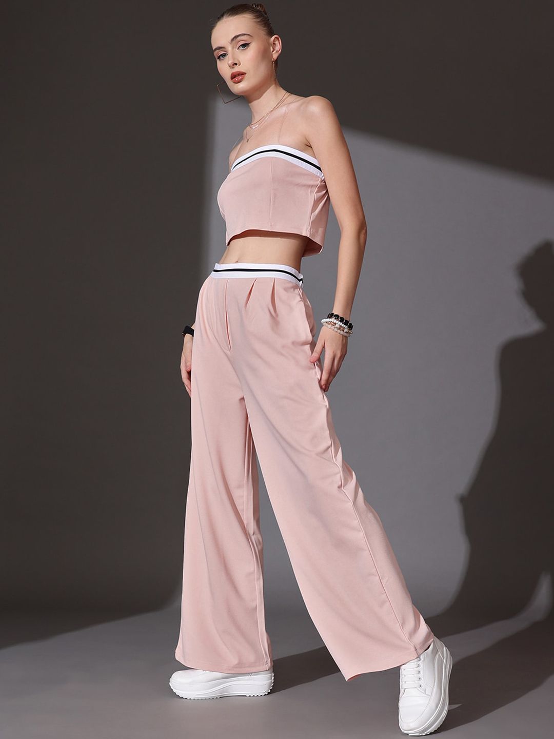 STREET 9 Solid Off Shoulder Crop Top & Trousers Co-Ord Set