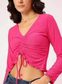 DressBerry Euphoria Essence Ruched Ruffled Textured Knit Crop Top