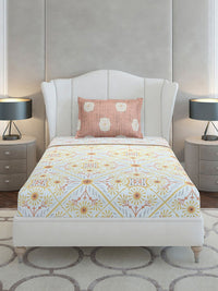 Monte Carlo Beige & Yellow Ethnic Motifs Cotton 144 TC Single Bedsheet Set-2.29 m x 1.52 m