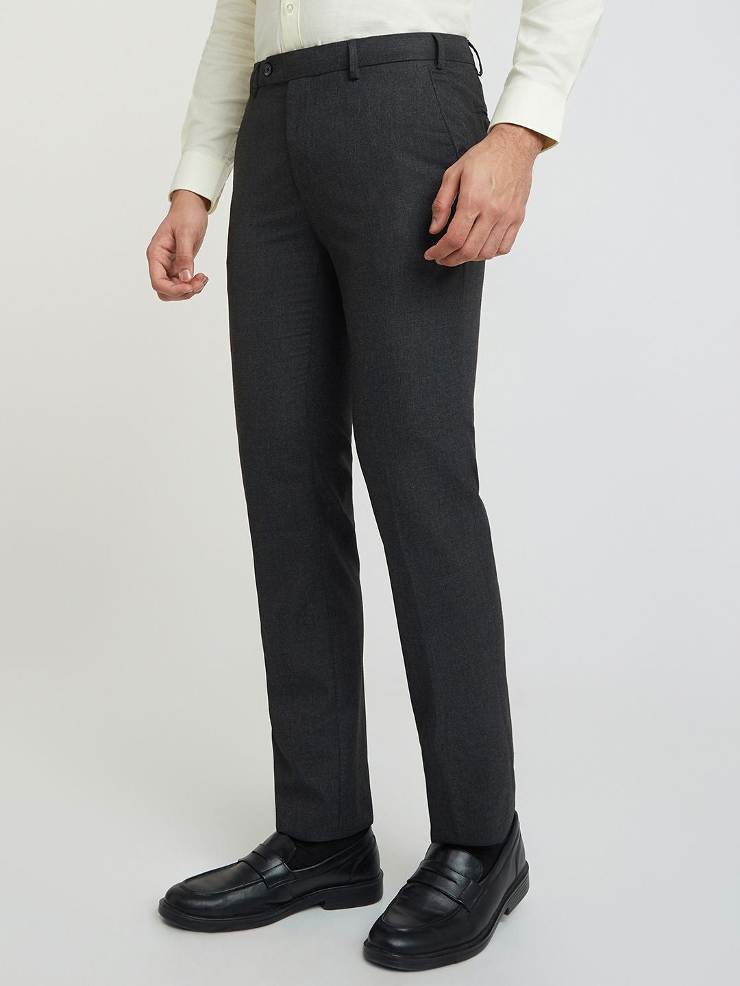 Raymond Men Solid Mid-Rise Slim Fit Formal Trousers