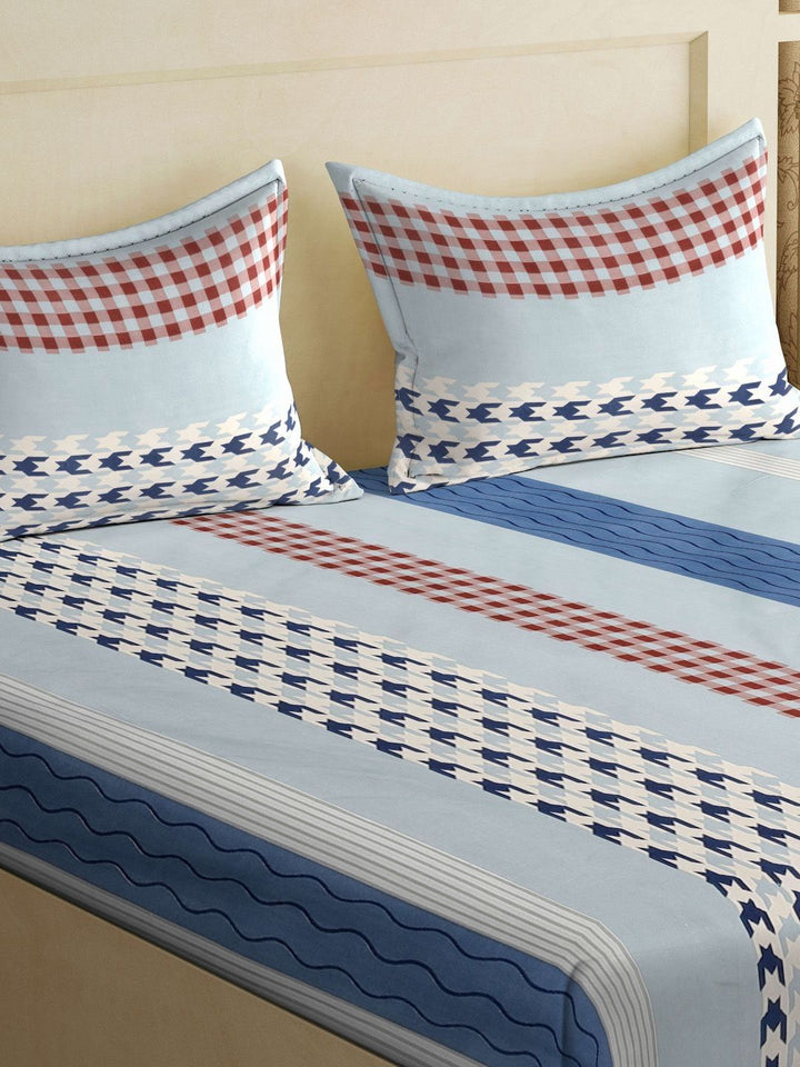 KLOTTHE Lipat Buku Policotton Geometri Biru 300 TC Dilengkapi Cadar King Halus dengan 2 Sarung Bantal-98 x 89 inci
