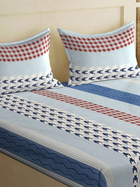 KLOTTHE Lipat Buku Policotton Geometri Biru 300 TC Dilengkapi Cadar King Halus dengan 2 Sarung Bantal-98 x 89 inci
