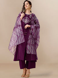 KALINI Floral Yoke Design A-Line Kurta With Palazzos & Dupatta