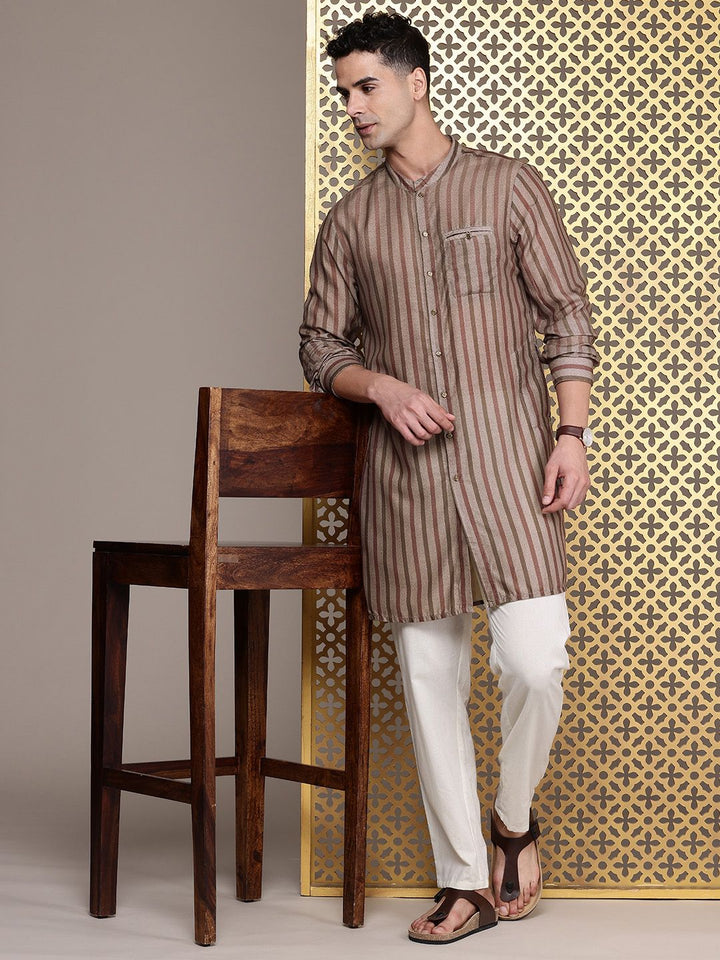 House of Pataudi Ethnic Motifs Printed & Striped Rozana Kurta