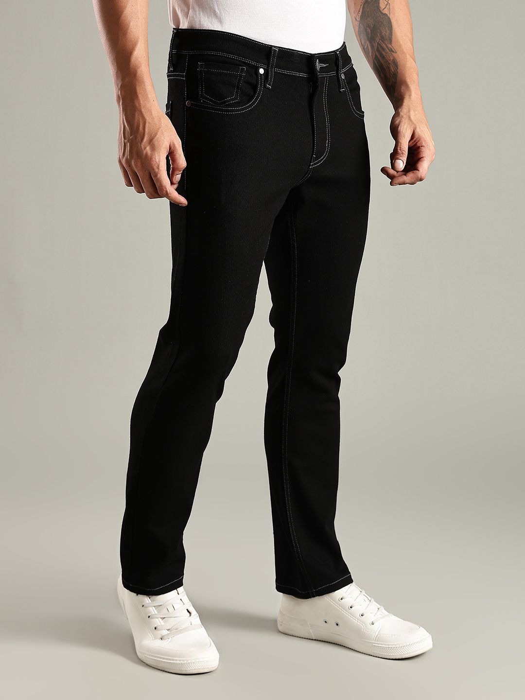 Thomas Scott Men Original Straight Fit Mid-Rise Clean Look No Fade Stretchable Jeans
