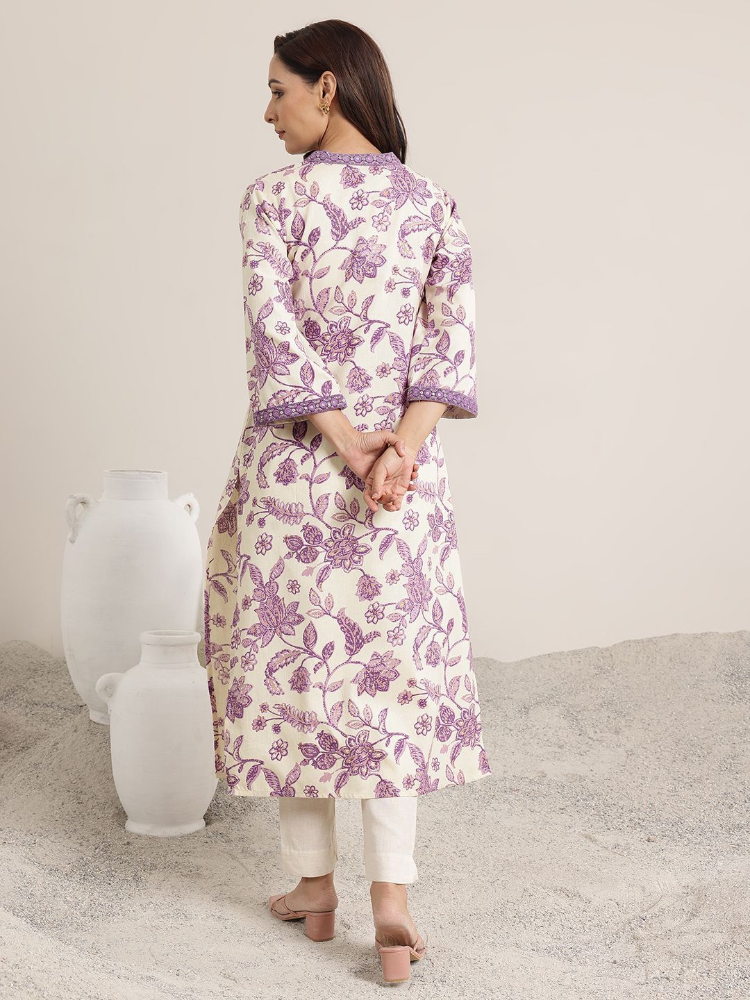 Libas Women Floral Printed Sequins Straight Kurta