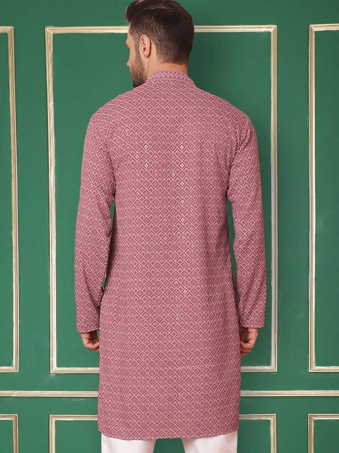Jompers Geometric Embroidered Mandarin Collar Sequins Straight Kurta