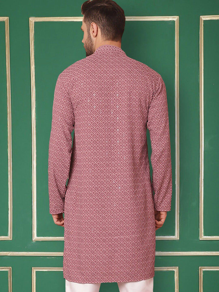 Jompers Geometric Embroidered Mandarin Collar Sequins Straight Kurta